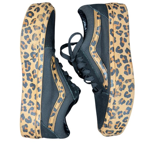 Women’s Vans Size 6.5 Leopard Print Black Platform Old Skool Style Skate Shoes - Picture 16 of 16